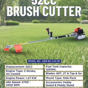AGRICULTURAL USE BRUSH CUTTER - (SIDE  PACK ORANGE WITH PADDY GUARD/PADDY GUARD STAND) NSM-BC-C52-SP (O/with PGS)